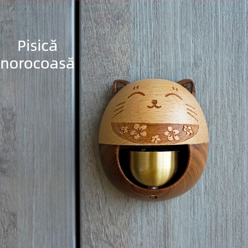 Clopoțel de ușă cu pisică norocoasă, stil japonez, metal, gravură, marcă Wu Mu, cadou pentru casa nouă