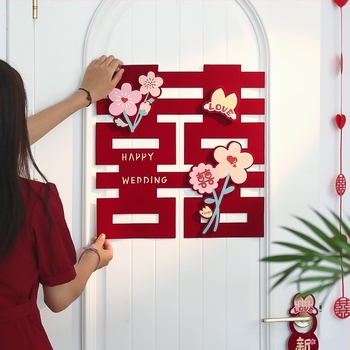 Autocolant pentru ușă și fereastră la nuntă – motiv Dublă Fericire, decor pentru dormitorul miresei, material flocking, Feixunfei