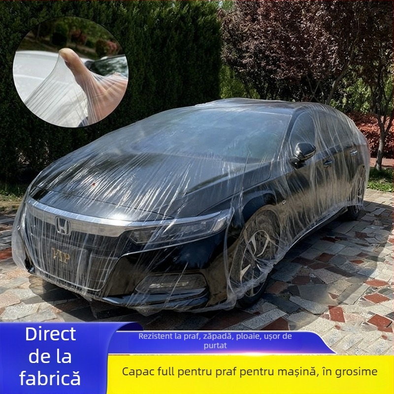 Acoperire auto transparentă, de unică folosință – protecție împotriva soarelui, ploilor și prafului, acoperire completă, universală pentru toate anotimpurile, PE material