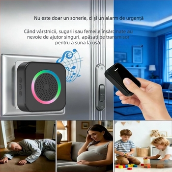Sonerie wireless cu telecomandă, alimentare la rețea 110-250V, sonerie 63, consum 0.2W, potrivit pentru casă, birou, centru de îngrijire, hotel