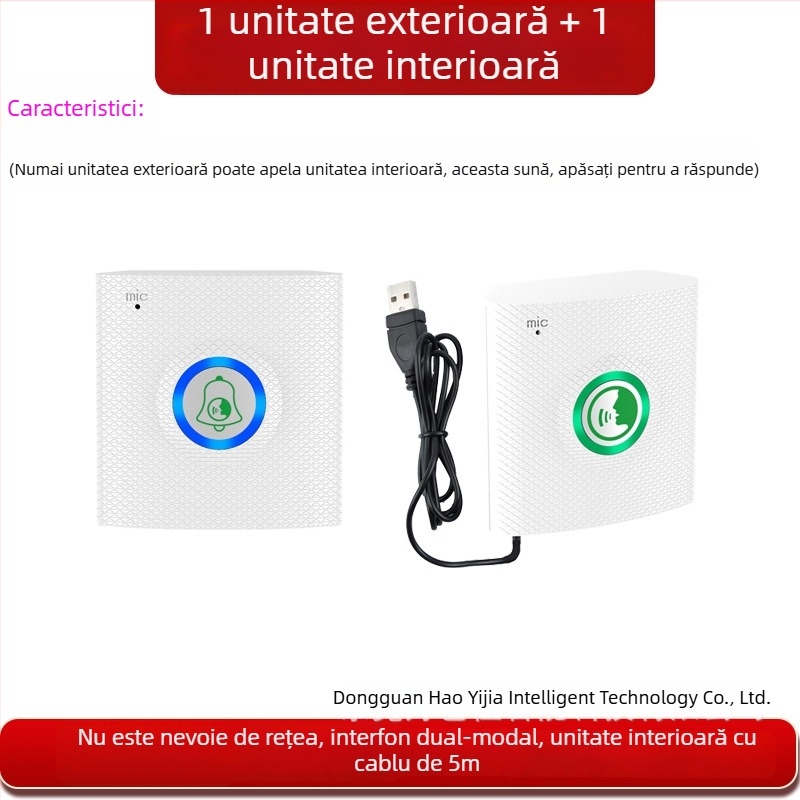 Sonerie interfon H9A — Alimentare la priză 5V, 8 tonalități, rază până la 200 m, dispozitiv de apel fără fir pentru clădiri, pentru casă și birou