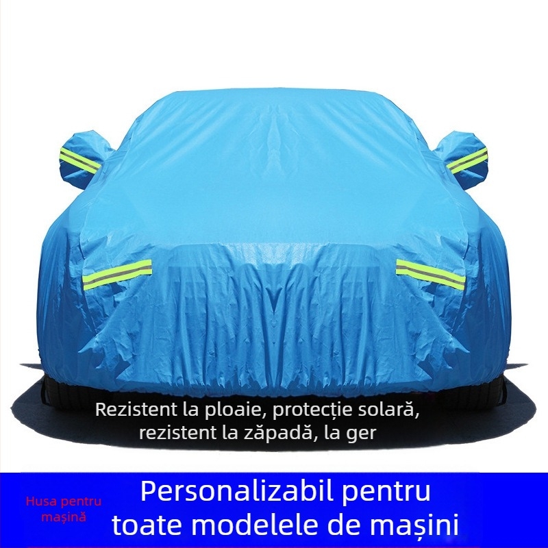 Acoperire auto universală din velur gros de bumbac, imprimare logo, protecție împotriva zăpezii, ploilor și razelor de soare, greutate 3 kg, personalizare disponibilă