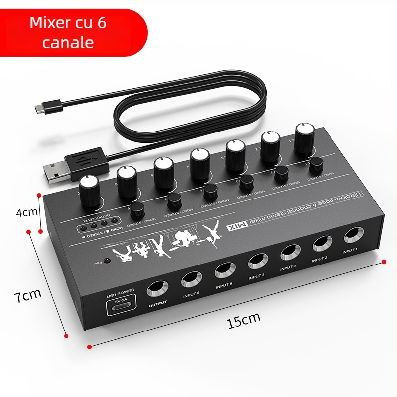 Mixer audio cu 6 canale/8 canale, mini mixer pentru instrumente muzicale, carcasă din aliaj de aluminiu și ABS