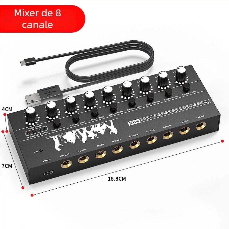 Mixer audio cu 6 canale/8 canale, mini mixer pentru instrumente muzicale, carcasă din aliaj de aluminiu și ABS