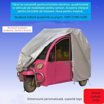 Husă de ploaie pentru tricicleta electrică, material Oxford, impermeabilă, rezistentă la soare și praf, compatibilă cu tricicleta electrică, vehicule cu patru roți și cu două roți
