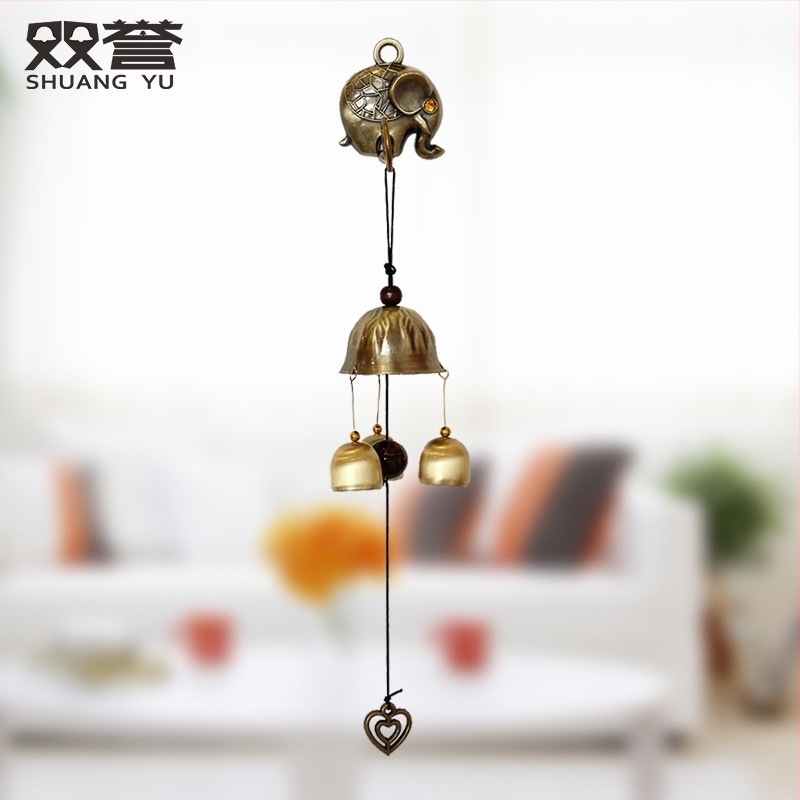 Gonguri de vânt montate pe perete cu motiv de pisică norocoasă, 3 clopoței din cupru, stil chinezesc – pentru decorul casei