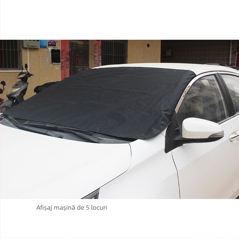 Acoperire parbriz auto — protecție împotriva degerării, zăpezii, soarelui și prafului; Mătase poliester, 200 g; Compatibil cu toate parbrizele frontale