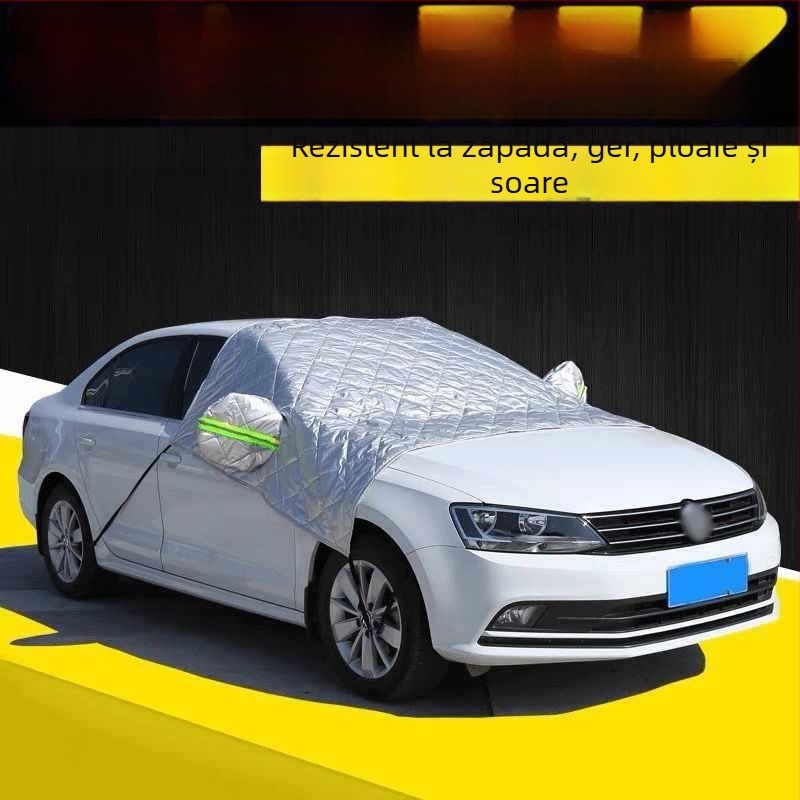 Acoperire pentru zăpadă auto cu cinci straturi îngroșate, din folie de aluminiu, universală, montaj telescopic, model grilă