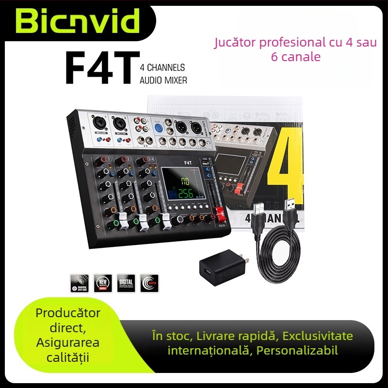 Mixer audio profesional cu 4- sau 6 canale, cu reverber DSP, Bluetooth, redare USB și înregistrare, pentru reprezentații live și karaoke acasă