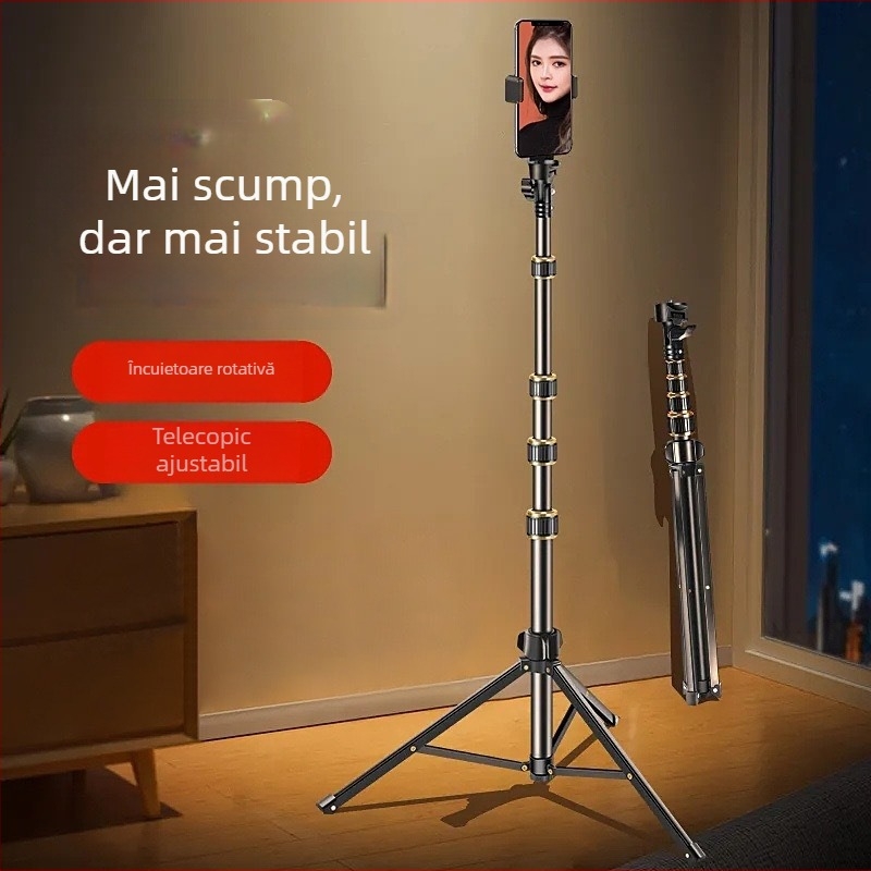 Tripod metal pentru transmisie live, 5 secțiuni, înălțime 200 cm, sarcină 3 kg, diametre 25/22/19/16/14 mm