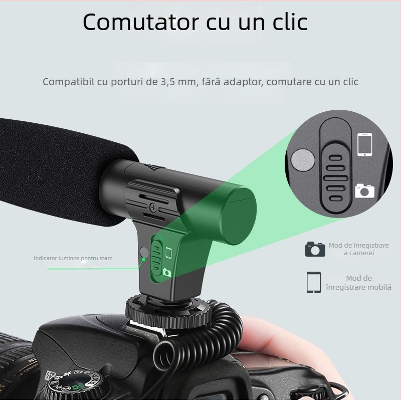 Microfon shotgun pentru camere, model KATTO-G1; carcasă din plastic; potrivit pentru camere, vlogging și interviuri; capacitate de încărcare sub 2 kg; lansat în 2021