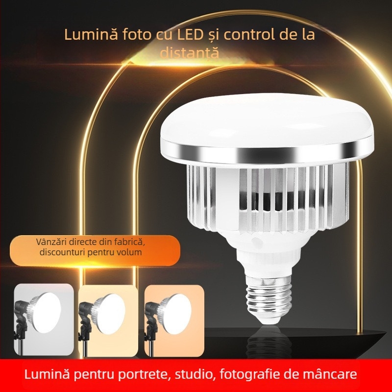 Lumină pentru fotografie digitală pentru streaming live, LED-uri de înaltă putere 2835, reglabilă în intensitate, 3000K-6500K, bază E27, acoperire de 15-20 m²