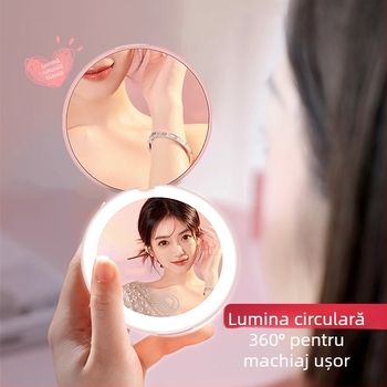 Toktik oglindă de machiaj LED cu lumină, portabilă și pliabilă – cadru din ABS, oglindă argintie, logo imprimat, personalizare disponibilă