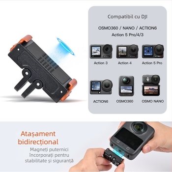 Accesorii pentru cameră: Bază magnetică cu eliberare rapidă din aliaj de aluminiu, pentru DJI Action 6/3/4/5Pro/NANO; Greutate maximă 15 kg; Model KC104
