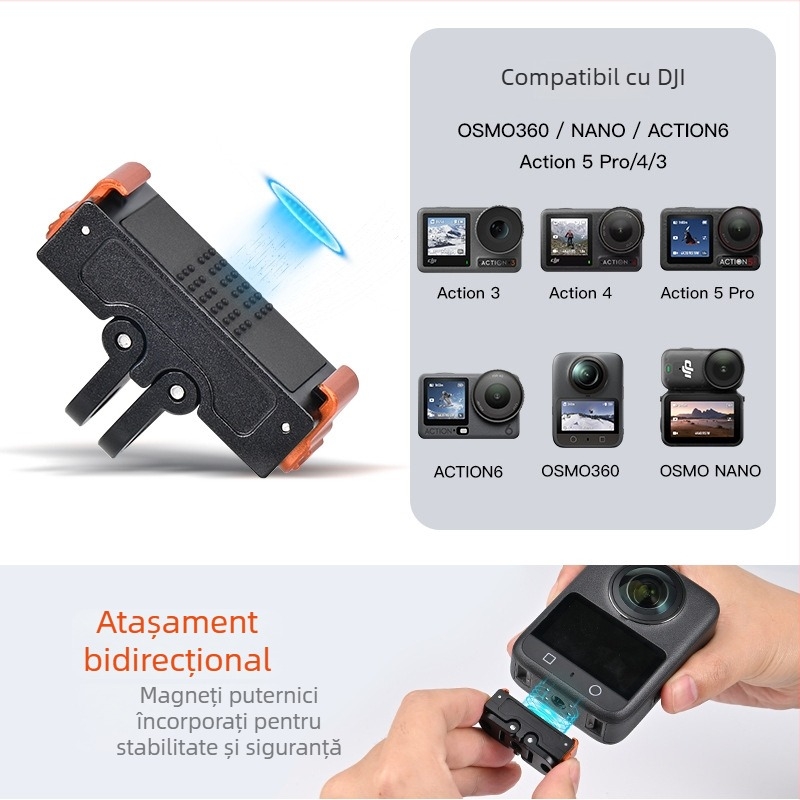 Accesorii pentru cameră: Bază magnetică cu eliberare rapidă din aliaj de aluminiu, pentru DJI Action 6/3/4/5Pro/NANO; Greutate maximă 15 kg; Model KC104