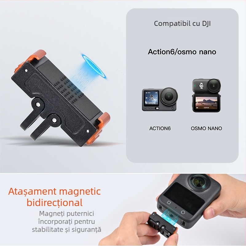 Accesorii pentru cameră: Bază magnetică cu eliberare rapidă din aliaj de aluminiu, pentru DJI Action 6/3/4/5Pro/NANO; Greutate maximă 15 kg; Model KC104