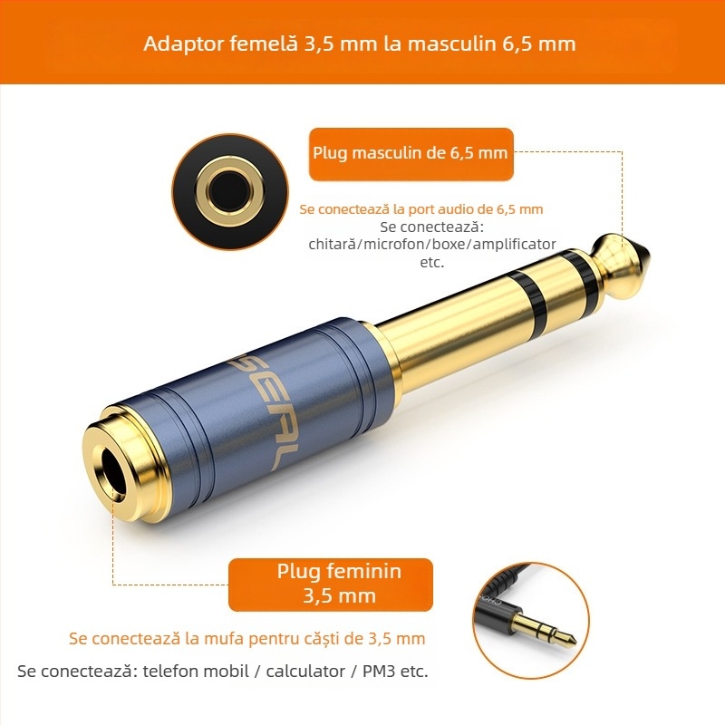 Adaptor audio Choseal/Akihabara, 3,5mm la 6,5mm, conector stereo