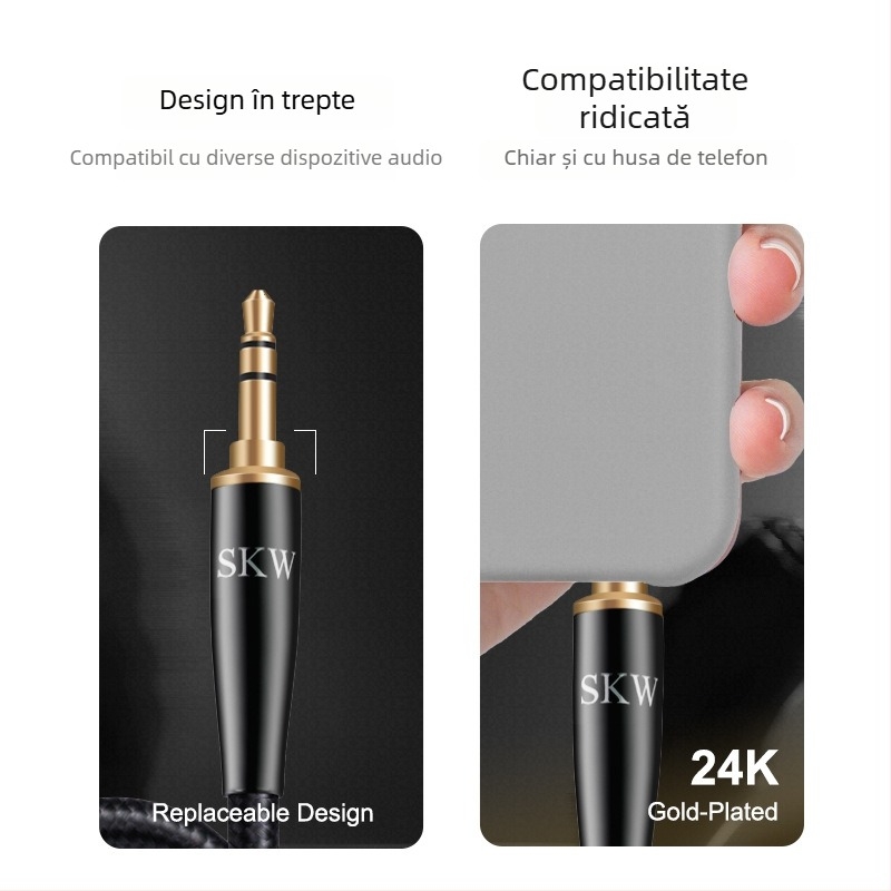 Skw cablu audio AUX din cupru monocristalin 6N, conectori placati cu aur de 3,5 mm, pentru laptop și dispozitive mobile