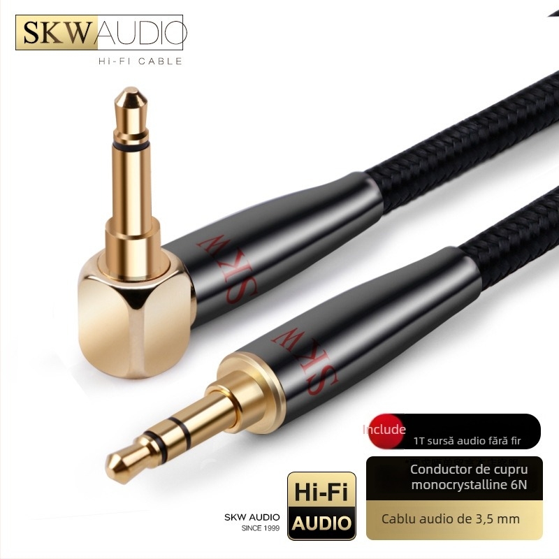 Skw cablu audio AUX din cupru monocristalin 6N, conectori placati cu aur de 3,5 mm, pentru laptop și dispozitive mobile