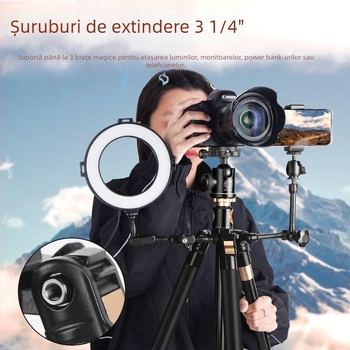 Tripod Q999HE/Q999HR cu ax central orizontal pentru telefoane mobile și DSLR, 4 secțiuni, aliaj de aluminiu, cap cu bilă, placă de eliberare rapidă, sarcină 6–10 kg