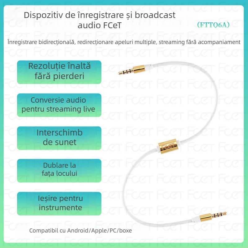 FCET adaptor audio de înregistrare bidirecțional pentru telefon mobil (temperatură de lucru 60; certificare 3C; mufă audio/video)