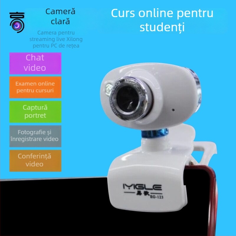Webcam USB cu microfon încorporat, clip pentru desktop/laptop, senzor 2 MP, rezoluție 640x480, 30fps, Plug‑and‑Play