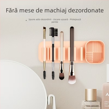 Raft de depozitare din silicon pentru pensule de machiaj, cu funcție de curățare și uscare