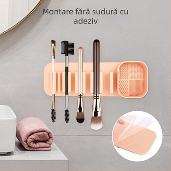 Raft de depozitare din silicon pentru pensule de machiaj, cu funcție de curățare și uscare