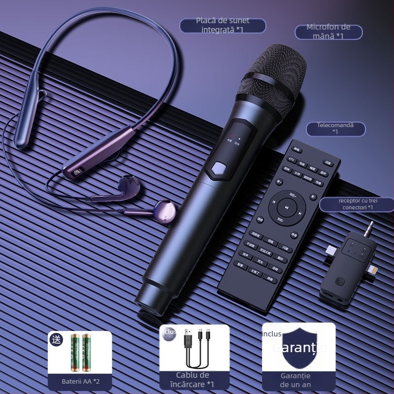 Card de sunet wireless cu cască all-in-one pentru live streaming – model O10, design pe gât, microfon pentru transmisii live, baterie detașabilă 300–500 mAh, autonomie 3–6 ore