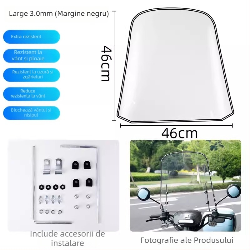 Capac parbriz pentru scuter electric, material PC, imprimare logo