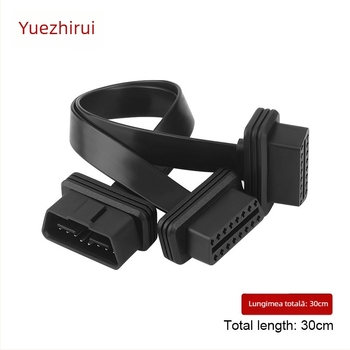 Cablu adaptor OBD2, 16 pini, fir cupru plat, splitter 1 la 2, conector drept și conector unghiular