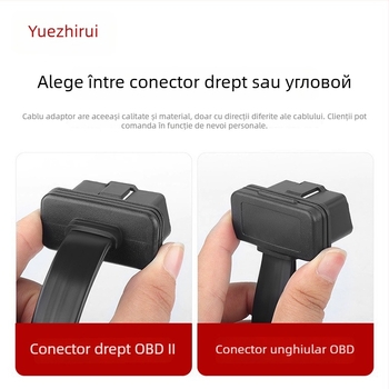 Cablu adaptor OBD2, 16 pini, fir cupru plat, splitter 1 la 2, conector drept și conector unghiular