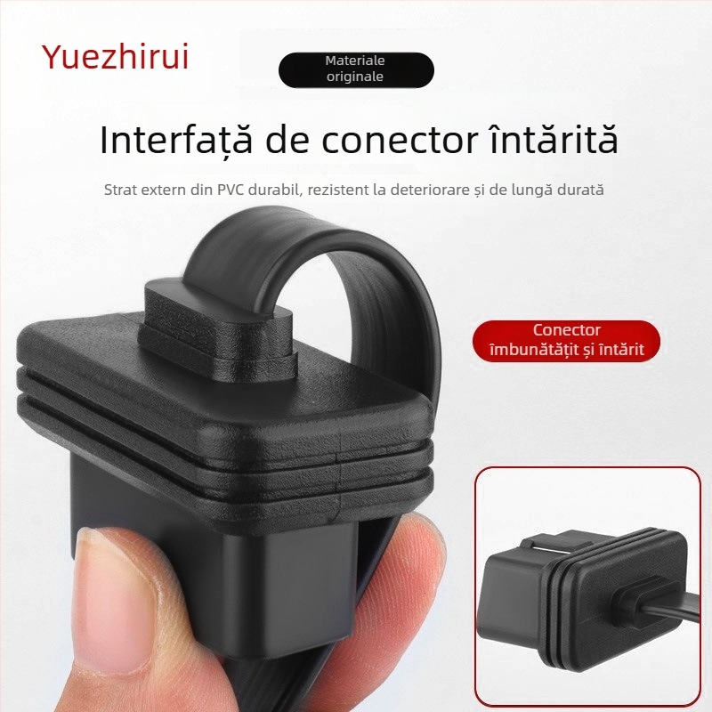 Cablu adaptor OBD2, 16 pini, fir cupru plat, splitter 1 la 2, conector drept și conector unghiular