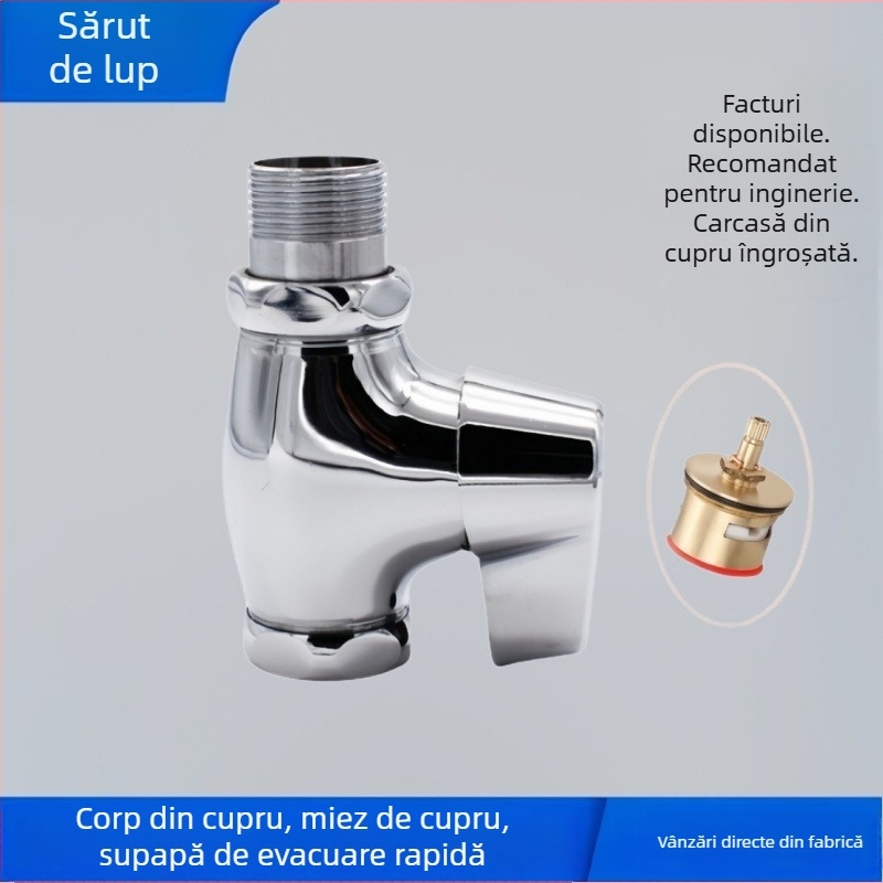 Valvă de spălare a toaletei cu deschidere rapidă pentru toaletă squat, ieșire de 1 inch, 15 s de spălare, cupru, fără electricitate