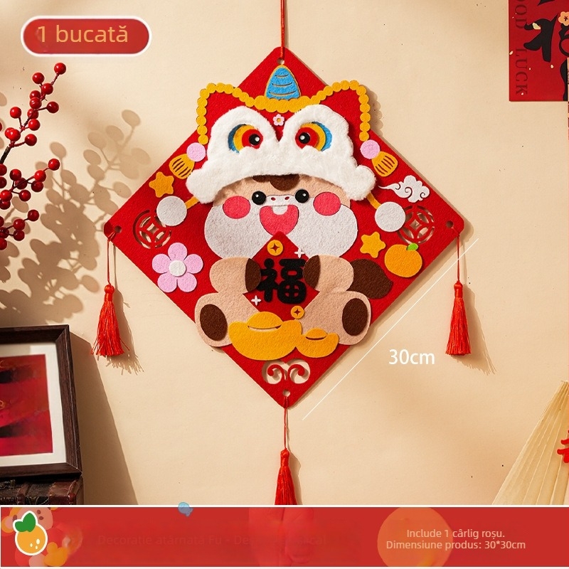 Kit DIY de decor pentru ușa de la intrare din felt – pentru Anul Calului, realizare manuală, stil Chinezesc, Festivalul Primăverii, pandantive și autocolante cu binecuvântări