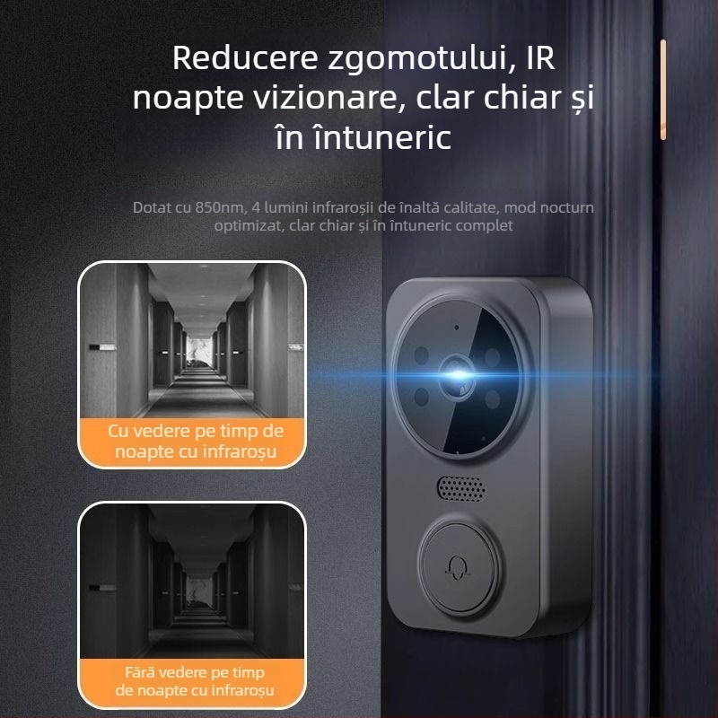 Sonerie video pentru ușă, fără fir, cu ecran, interfon la ușă, vedere nocturnă