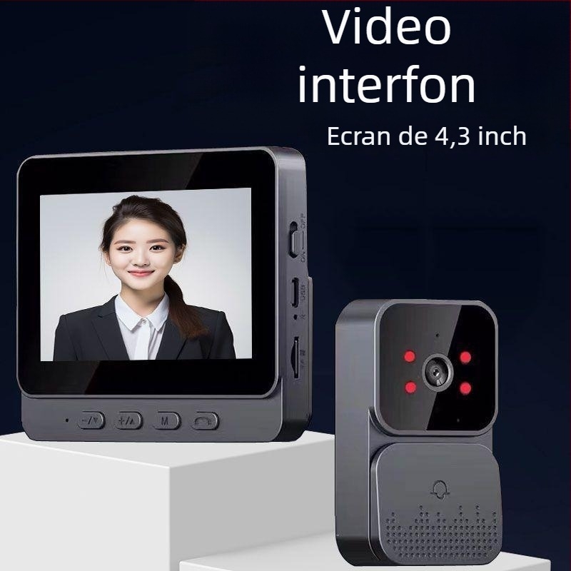 Sonerie video pentru ușă, fără fir, cu ecran, interfon la ușă, vedere nocturnă