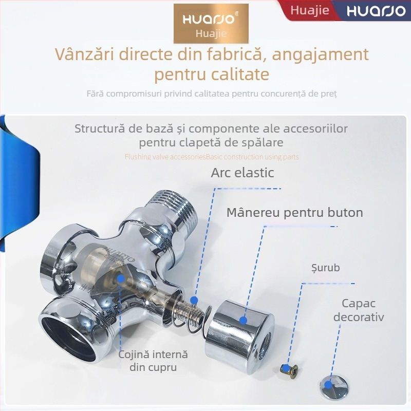 Accesoriu pentru ventilul de spălare al toaletei cu buton de întârziere și manivelă cu arc, model H865-PJ, ABS, HUARJO/Walje, presiune de apă 0.3, stil modern