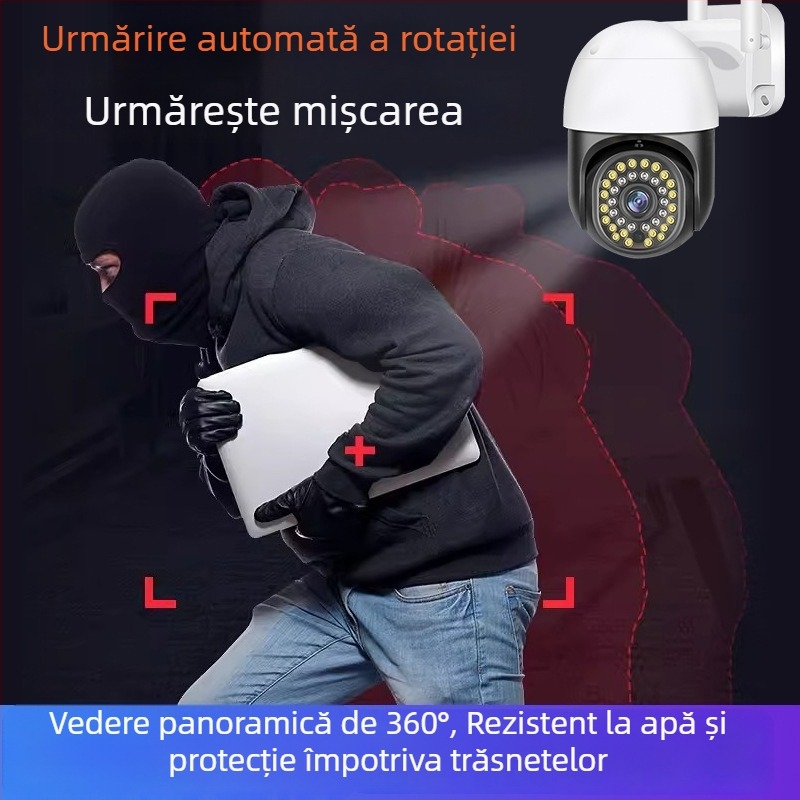 Cameră outdoor WiFi 1080p, obiectiv 3.6mm, viziune nocturnă, audio bidirectional, control prin aplicația mobilă