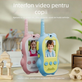 Walkie-Talkie vizual pentru copii – Unitate completă, Model Small Animal Walkie-Talkie, Gama până la 1,5 km, Baterie Li-Ion 650 mAh, Ecran