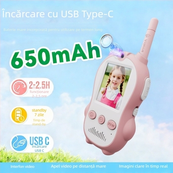 Walkie-Talkie vizual pentru copii – Unitate completă, Model Small Animal Walkie-Talkie, Gama până la 1,5 km, Baterie Li-Ion 650 mAh, Ecran