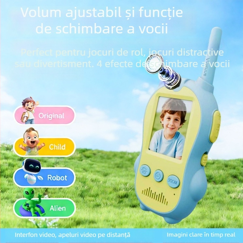 Walkie-Talkie vizual pentru copii – Unitate completă, Model Small Animal Walkie-Talkie, Gama până la 1,5 km, Baterie Li-Ion 650 mAh, Ecran