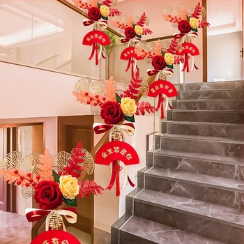 Decorațiune pentru balustrada scării de nuntă, cu flori artificiale și panglică, brand Guangzhou Jiaer, material: flori artificiale, tip material: panglică, categorie: accesorii pentru amenajare locație, potrivită pentru nunți