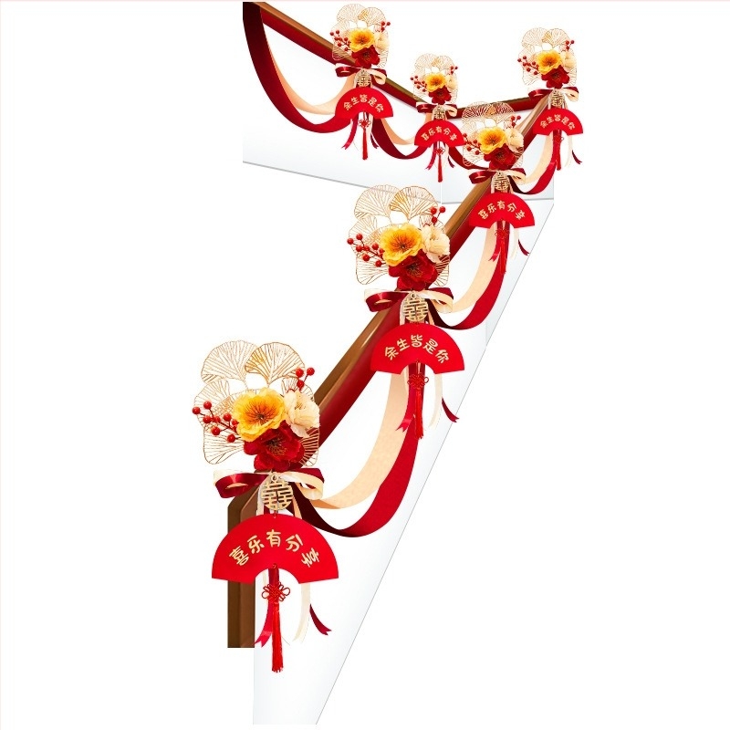 Decorațiune pentru balustrada scării de nuntă, cu flori artificiale și panglică, brand Guangzhou Jiaer, material: flori artificiale, tip material: panglică, categorie: accesorii pentru amenajare locație, potrivită pentru nunți