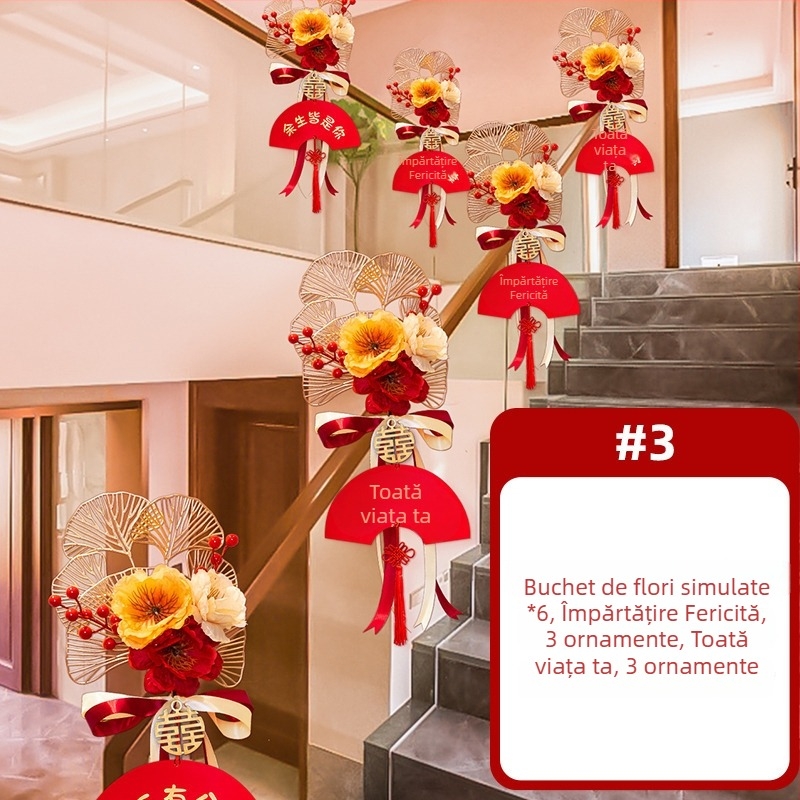 Decorațiune pentru balustrada scării de nuntă, cu flori artificiale și panglică, brand Guangzhou Jiaer, material: flori artificiale, tip material: panglică, categorie: accesorii pentru amenajare locație, potrivită pentru nunți