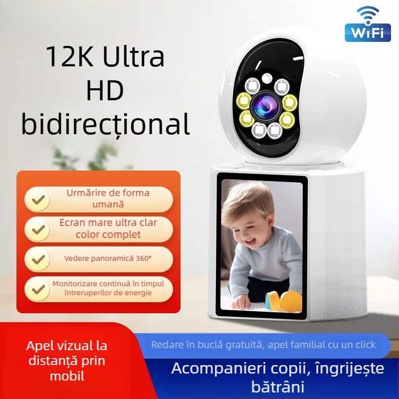 Cameră de supraveghere WiFi pentru interior – 360° vizualizare, video bidirecțional, wireless, imagine ultra-clară