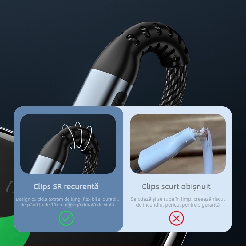 AmySen cablu Type-C cu două capete, încărcare rapidă, cip e-marker, împletit, PD 100W