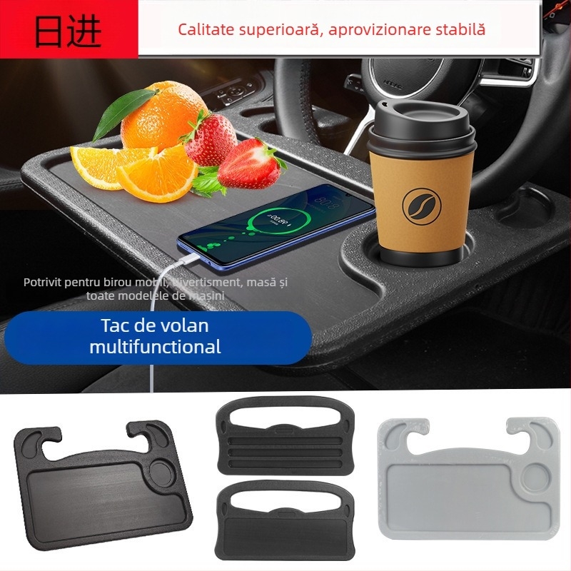 Masă de bord pentru volanul mașinii - tavă plastică multifuncțională cu montaj prin click, compatibil universal