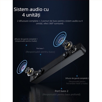 Boxe pentru calculator Bluetooth, 2 difuzoare, 100 Hz-20 kHz, SNR >=70 dB, IPX5 rezistență la apă