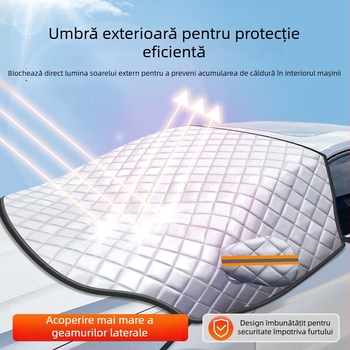 Protecție solară parbriz auto, folie de aluminiu cu dublu strat, universală, greutate 500 g, montaj încorporat